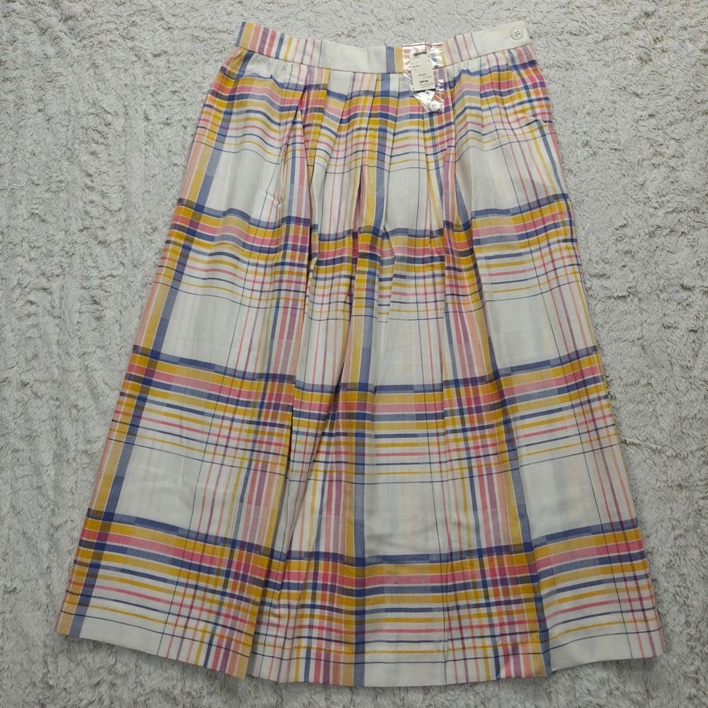 VTG Plaid Pleated A Line Midi Skirt Womens Size 16 Tailor Sport Preppy Soft Girl
